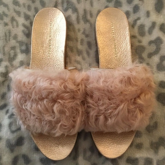 Loeffler Randall Domino Shearling Sheep Fur Flat Slides Pink / Rose Gold Sz- 8B - Picture 5 of 8